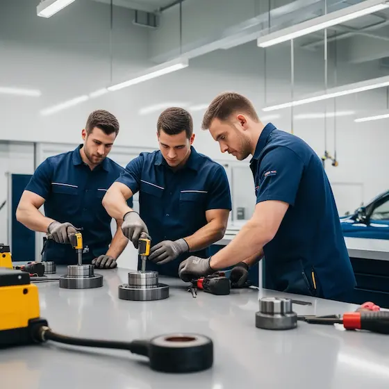 Técnicos trabajando en equipo